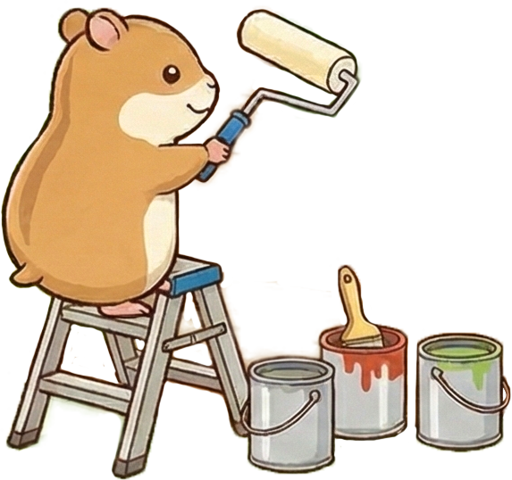 ローラーで塗装するハムスター